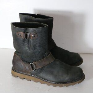 Sorel Scotia Moto Leather Boots Womens 9.5 Black Brown Pull On Waterproof Ankle